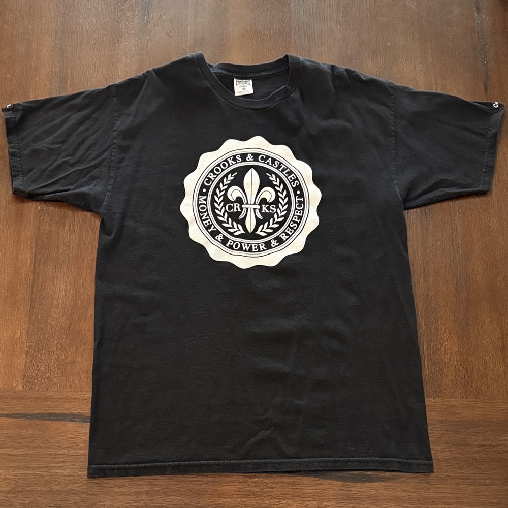Crooks & Castles Black Tee with White Crest Large